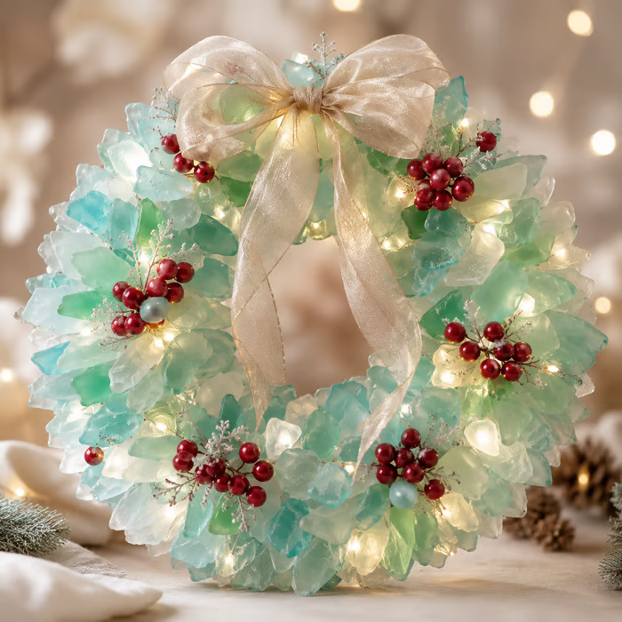 🔥Last Day 49% OFF – 🎅 Beginner-Friendly DIY Lighted Sea Glass Santa Christmas Decor Kit | Complete Kit with Sea Glass Pieces, Warm Fairy Lights & Step-by-Step Guide Included 💕