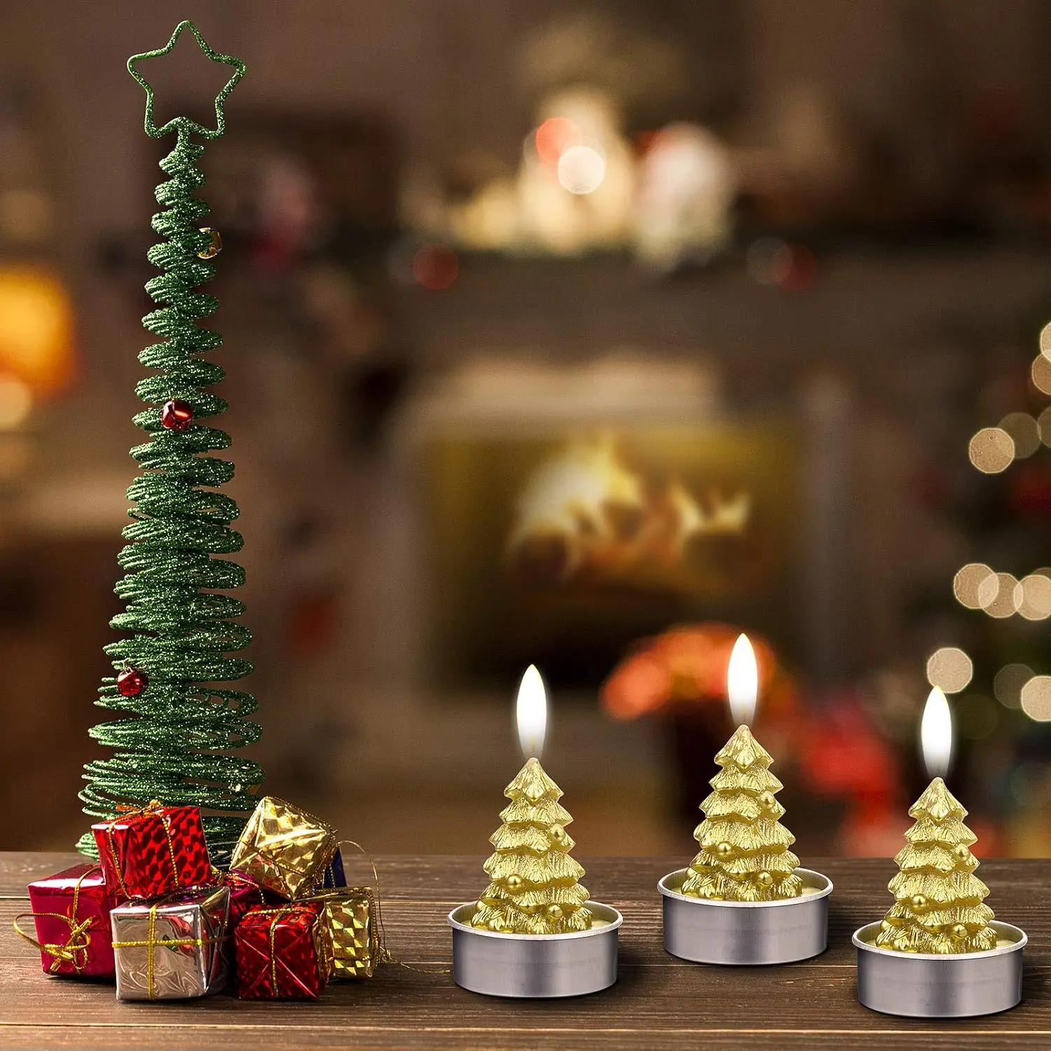 12 Pieces Christmas Tree Tealight Candles Handmade Delicate Tree Candles for Christmas Home Decoration Gifts-Festivesl