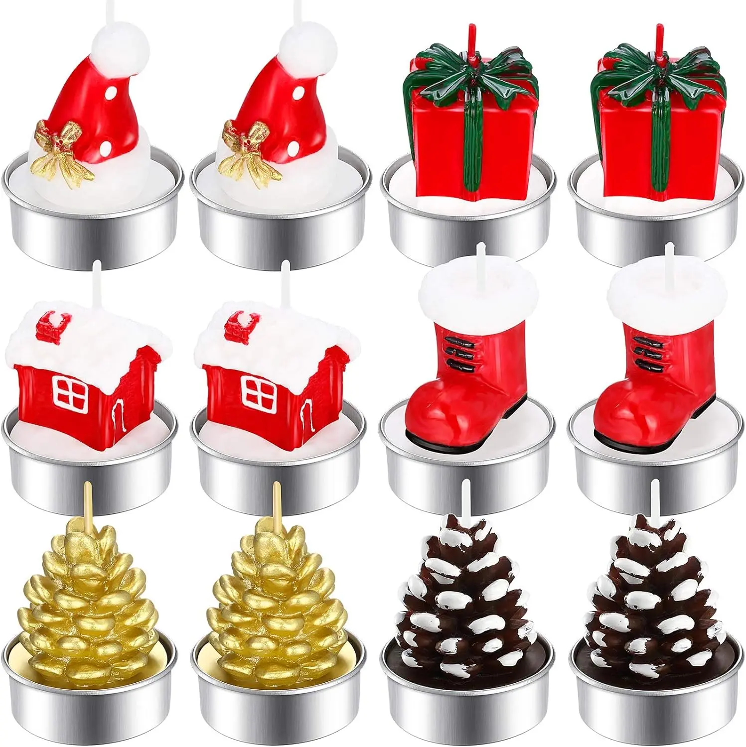 12 Pieces Christmas Tree Tealight Candles Handmade Delicate Tree Candles for Christmas Home Decoration Gifts-Festivesl