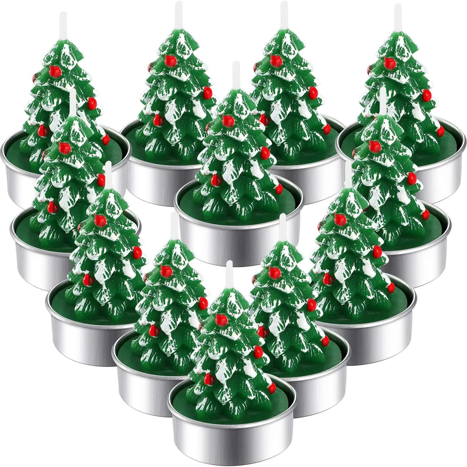 12 Pieces Christmas Tree Tealight Candles Handmade Delicate Tree Candles for Christmas Home Decoration Gifts-Festivesl