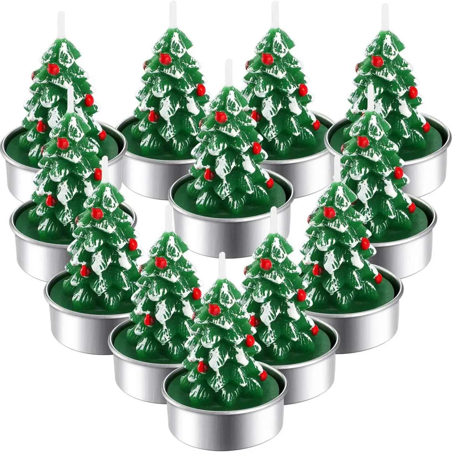 12 Pieces Christmas Tree Tealight Candles Handmade Delicate Tree Candles for Christmas Home Decoration Gifts-Festivesl