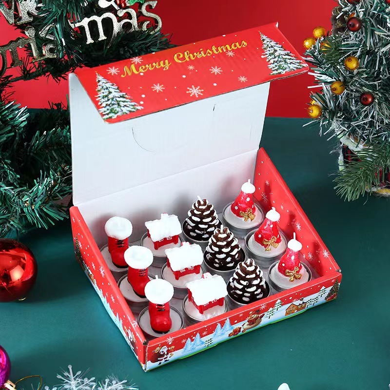 12 Pieces Christmas Tree Tealight Candles Handmade Delicate Tree Candles for Christmas Home Decoration Gifts-Festivesl