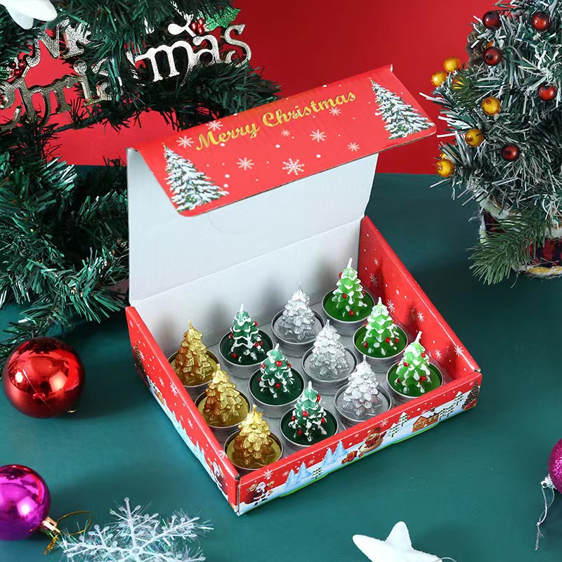 12 Pieces Christmas Tree Tealight Candles Handmade Delicate Tree Candles for Christmas Home Decoration Gifts-Festivesl