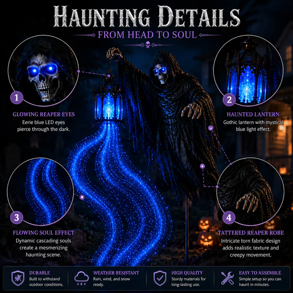 🔥Today 50% OFF🎁💀 Halloween Soul Harvester Animated Graveyard Light – Bring Your Yard to Life 🎃👻