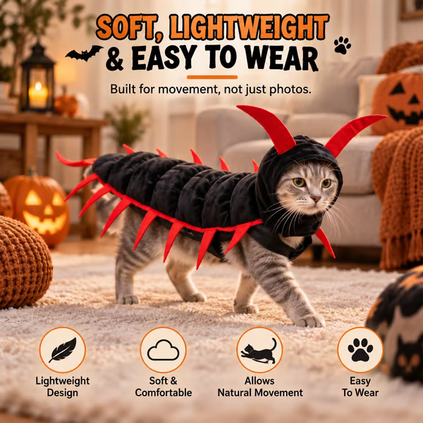 😺Halloween Cat Centipede Costume – Funny 3D Padded Creepy Crawler Outfit for Cats