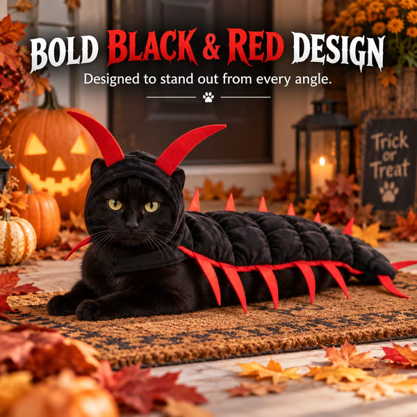 😺Halloween Cat Centipede Costume – Funny 3D Padded Creepy Crawler Outfit for Cats