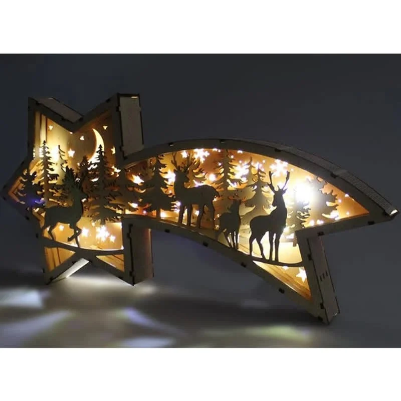 LED Wooden Christmas Ornaments Nativity Scene Star Shaped Desk Lamp-Festivesl