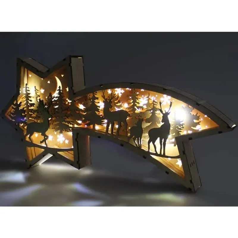 LED Wooden Christmas Ornaments Nativity Scene Star Shaped Desk Lamp-Festivesl