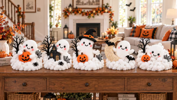 ⏳ Last Day 49% OFF – 👻 Glowing Ghost Staircase Decor | 5 Playful Halloween Characters for Railings, Mantels & Entryways 🎃