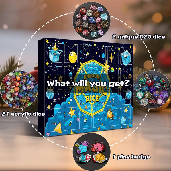 🔥LAST DAY 49% OFF - 🎄🎲2025 Christmas Dice Advent Calendar -with 24 holes Include Badge
