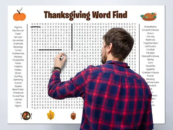 🎉 Jumbo Thanksgiving Word Search Poster – Giant 36"x24" Wall Game! 🎉