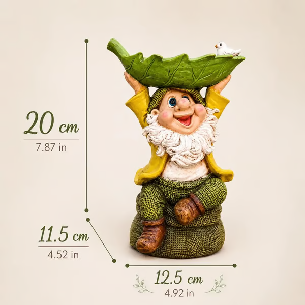 Birdie Butler Gnome — Whimsical Leaf Feeder Garden Statue