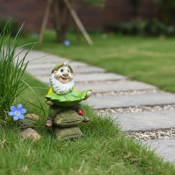 Birdie Butler Gnome — Whimsical Leaf Feeder Garden Statue