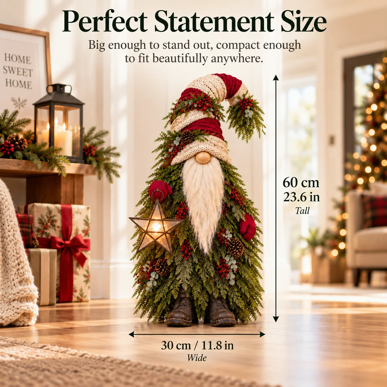 🔥Last Day 50%🎄 Light-Up Evergreen Christmas Gnome – Glowing Star Lantern Porch Decor