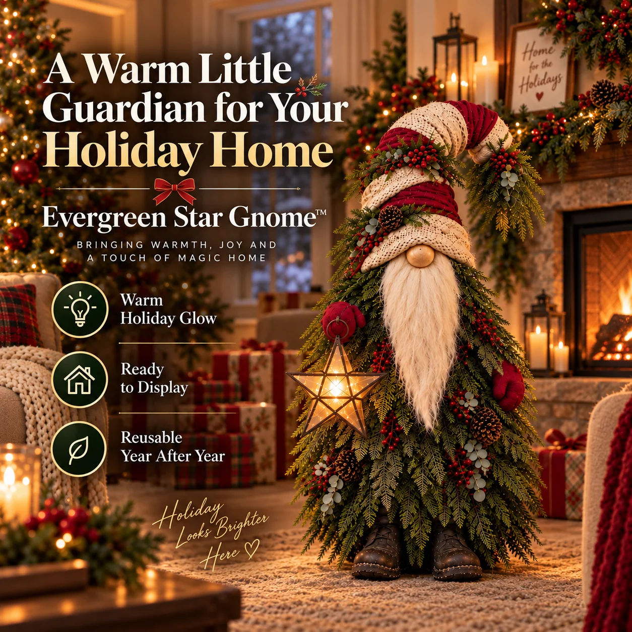 🔥Last Day 50%🎄 Light-Up Evergreen Christmas Gnome – Glowing Star Lantern Porch Decor