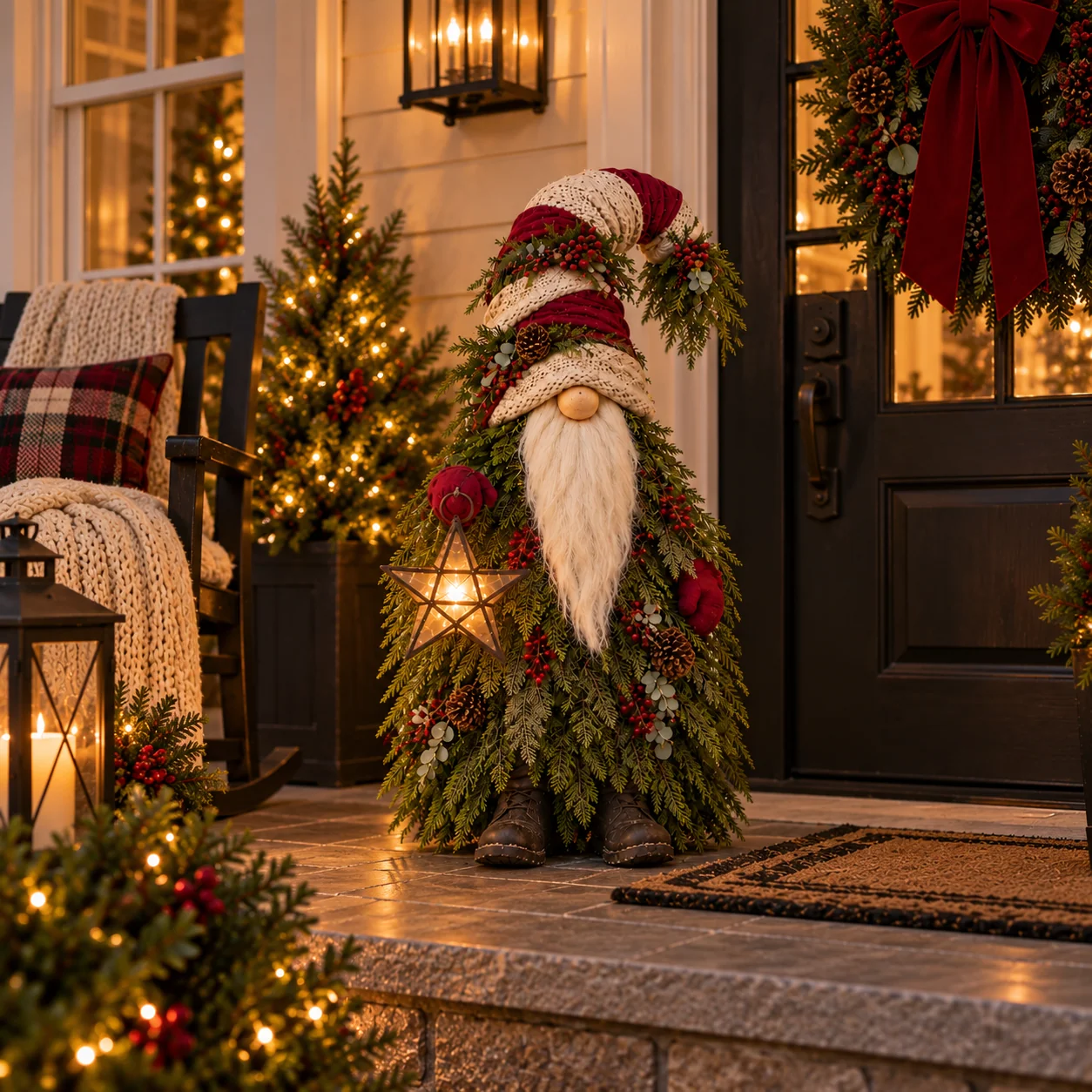 🔥Last Day 50%🎄 Light-Up Evergreen Christmas Gnome – Glowing Star Lantern Porch Decor