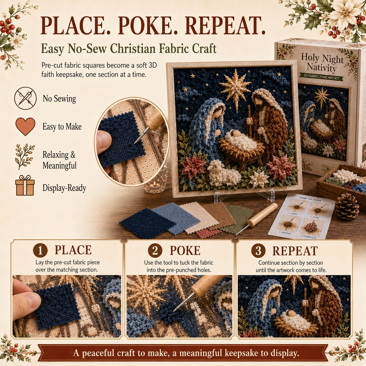 Place poke repeat instructions for Christian fabric poke art