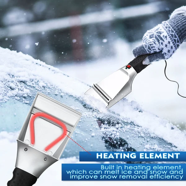 Heated Snow Ice Scraper for Car 12V Plug into Cigarette Lighter-Festivesl