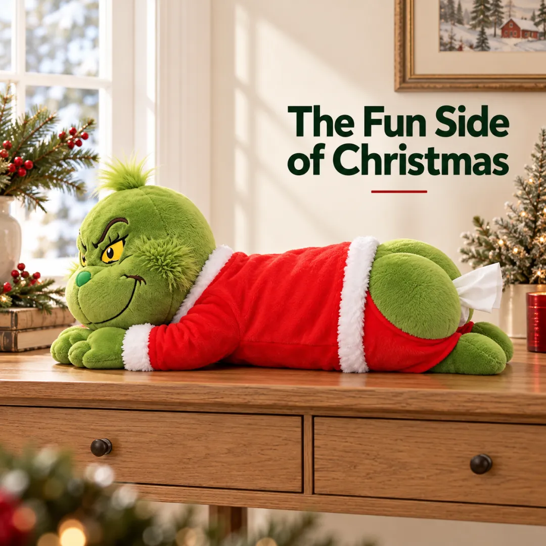 🎁Last Day 49% OFF🔥🎄Grinch Plush Tissue Box Cover | Funny Christmas Grinch Tissue Holder, Festive Home Decor & Novelty Holiday Gift