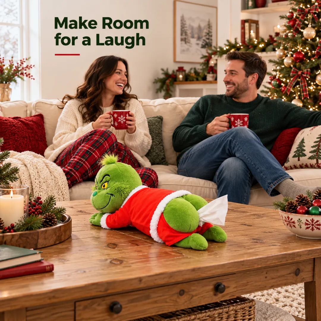 🎁Last Day 49% OFF🔥🎄Grinch Plush Tissue Box Cover | Funny Christmas Grinch Tissue Holder, Festive Home Decor & Novelty Holiday Gift
