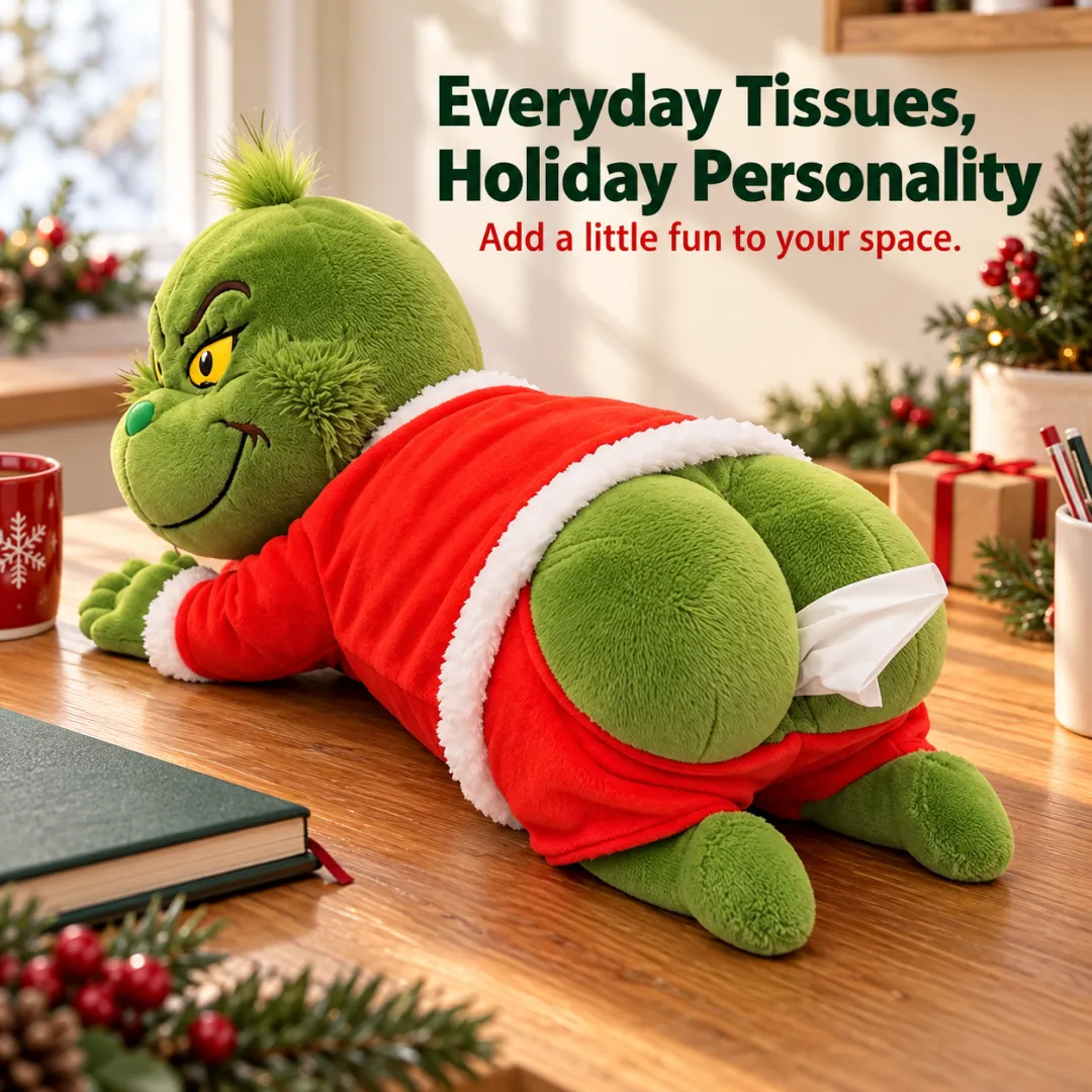 🎁Last Day 49% OFF🔥🎄Grinch Plush Tissue Box Cover | Funny Christmas Grinch Tissue Holder, Festive Home Decor & Novelty Holiday Gift