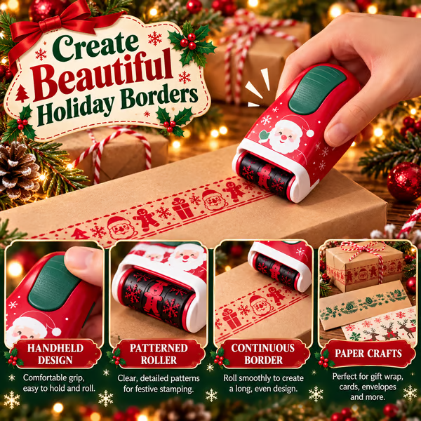 🎄 Christmas Handheld Craft Roller Stamp | Create Continuous Festive Patterns on Gift Bags, Wrapping Paper & Cards ✨