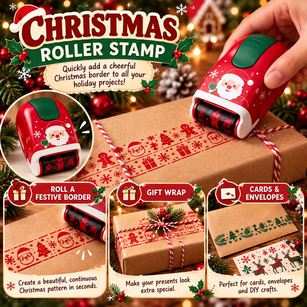 🎄 Christmas Handheld Craft Roller Stamp | Create Continuous Festive Patterns on Gift Bags, Wrapping Paper & Cards ✨