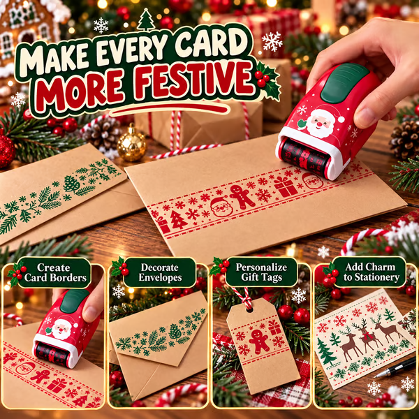 🎄 Christmas Handheld Craft Roller Stamp | Create Continuous Festive Patterns on Gift Bags, Wrapping Paper & Cards ✨