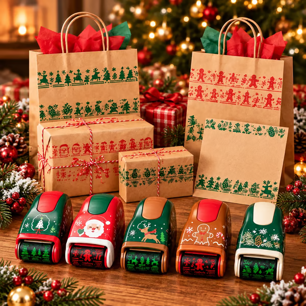 🎄 Christmas Handheld Craft Roller Stamp | Create Continuous Festive Patterns on Gift Bags, Wrapping Paper & Cards ✨