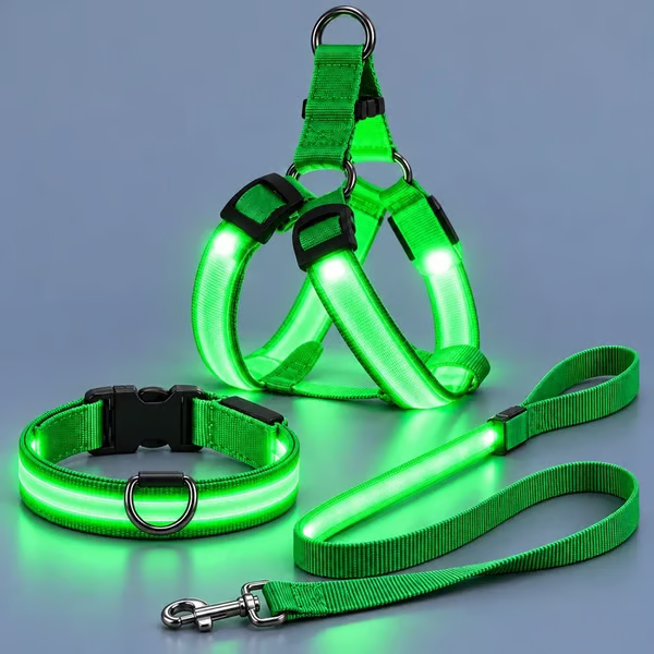 🐕 Rechargeable LED Dog Walking Kit ✨ Light-Up Harness, Collar & Leash for Safer Night Walks
