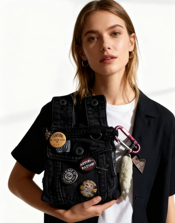 🔥LAST DAY 50% OFF - 🖤Handcrafted Punk Denim Waist Bag (✨Same as in the video)