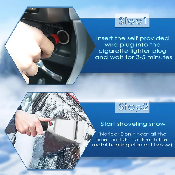 Heated Snow Ice Scraper for Car 12V Plug into Cigarette Lighter-Festivesl
