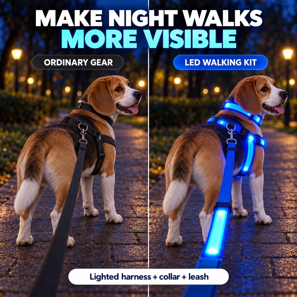Ordinary walking gear and an illuminated LED walking kit