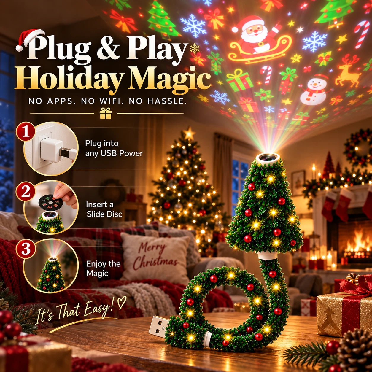 Plug-and-play Christmas USB projection lamp
