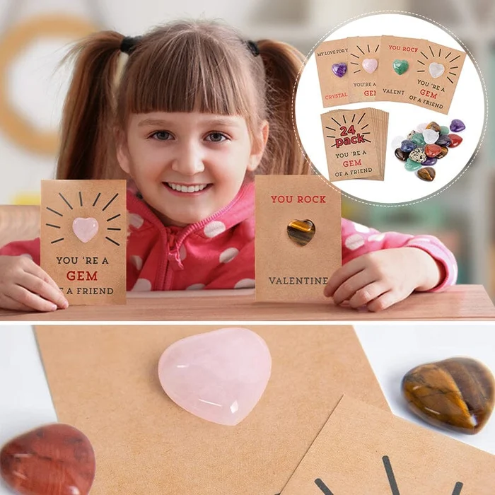 24 Pack Valentines Cards with Heart-Shape Crystals-Festivesl