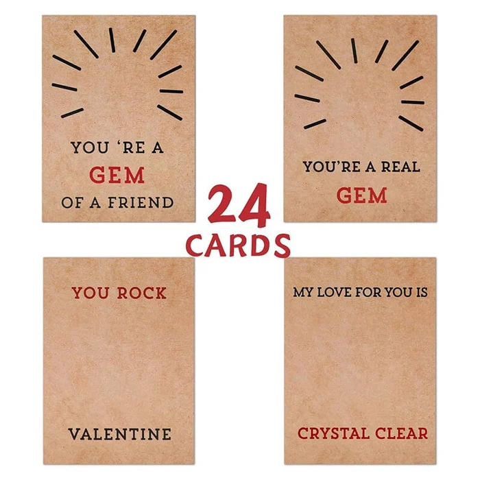 24 Pack Valentines Cards with Heart-Shape Crystals-Festivesl