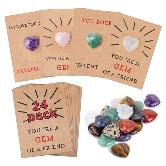 24 Pack Valentines Cards with Heart-Shape Crystals-Festivesl