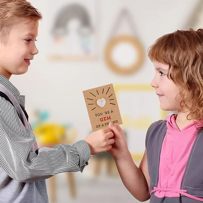 24 Pack Valentines Cards with Heart-Shape Crystals-Festivesl