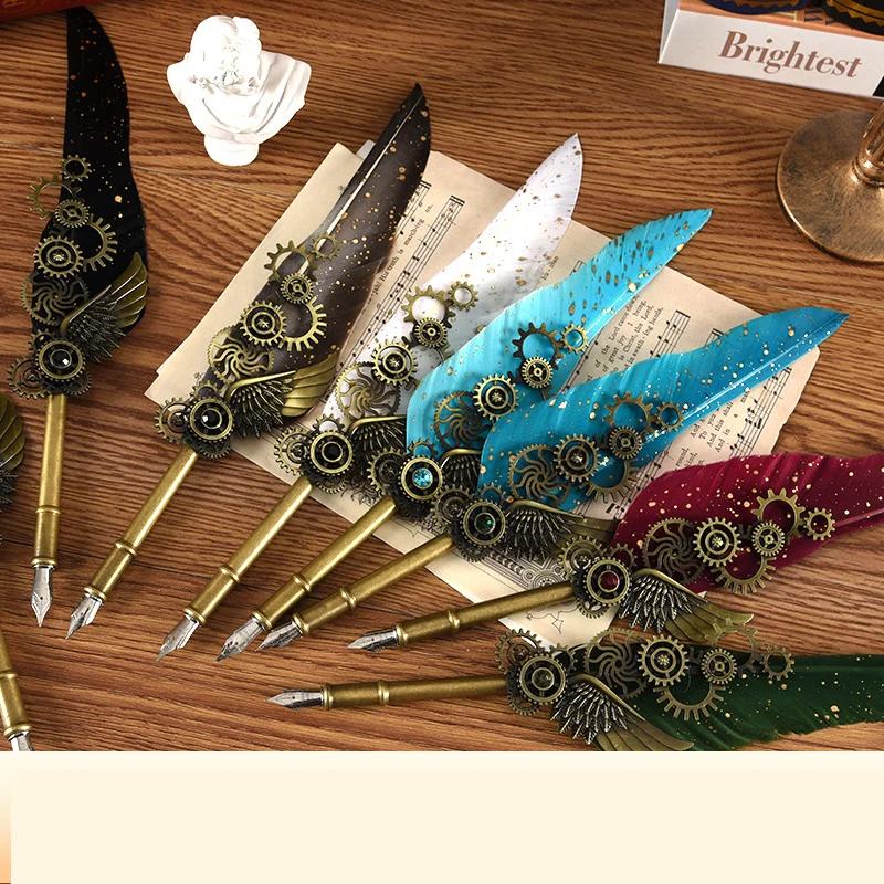 Retro Feather Old -style Calligraphy Writing Ink Pen Kit-Festivesl