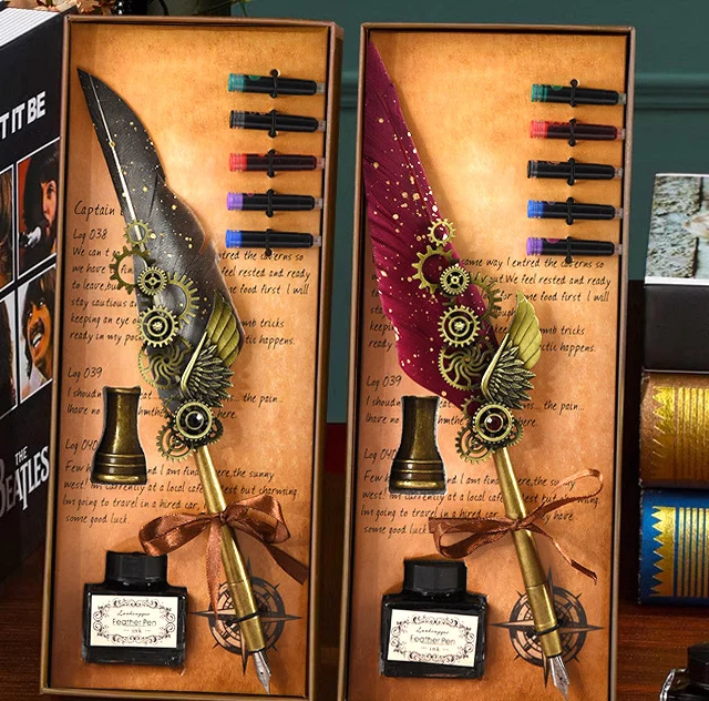 Retro Feather Old -style Calligraphy Writing Ink Pen Kit-Festivesl