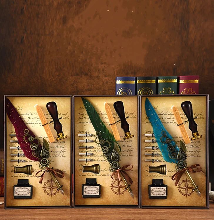 Retro Feather Old -style Calligraphy Writing Ink Pen Kit-Festivesl