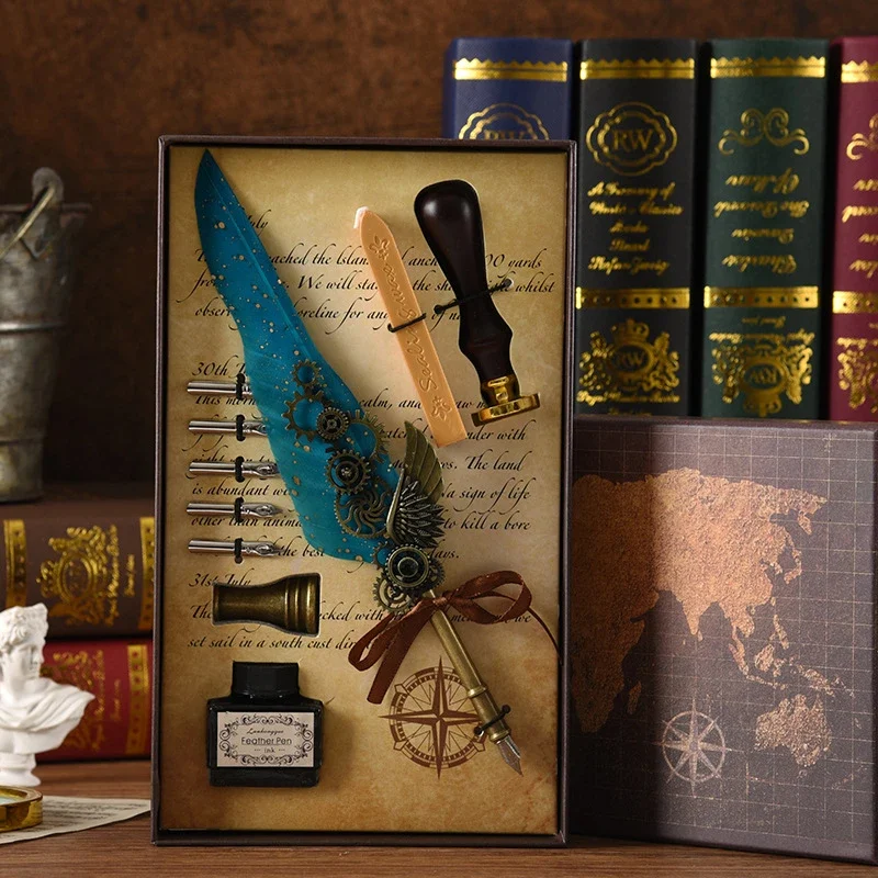 Retro Feather Old -style Calligraphy Writing Ink Pen Kit-Festivesl