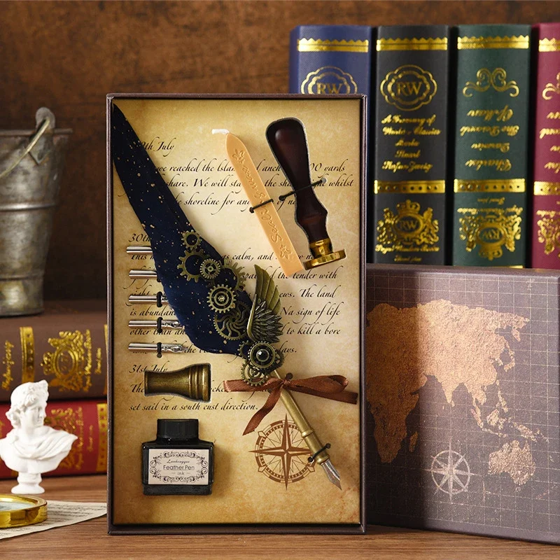Retro Feather Old -style Calligraphy Writing Ink Pen Kit-Festivesl