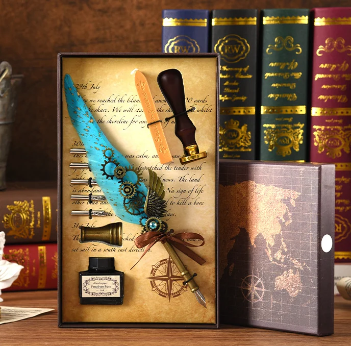 Retro Feather Old -style Calligraphy Writing Ink Pen Kit-Festivesl