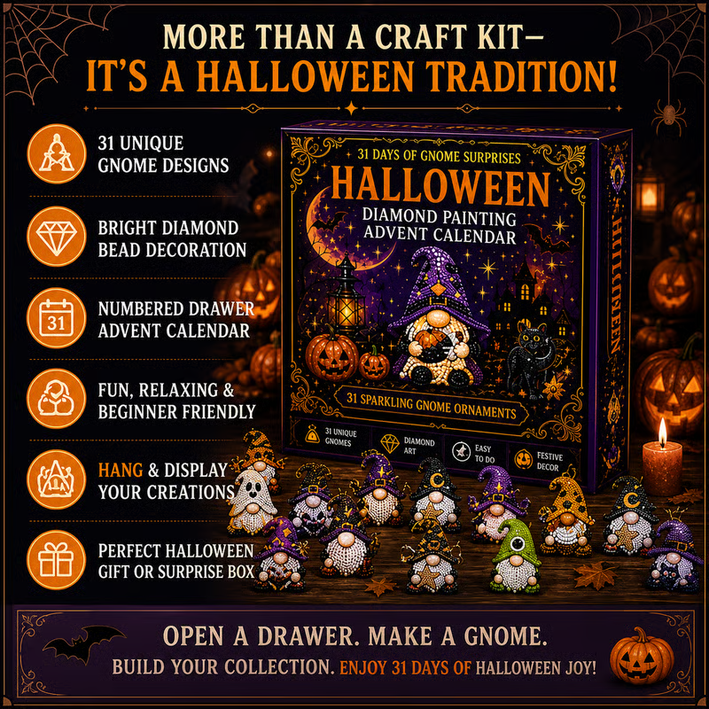 🔥LAST DAY 60% OFF - 🎃✨ 31 Days of Gnome Surprises Halloween Diamond Painting Advent Calendar