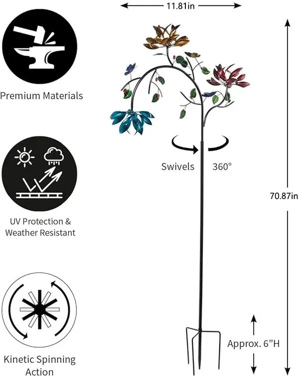 Beautiful Summer Multi Colored Flowers Wind Spinner