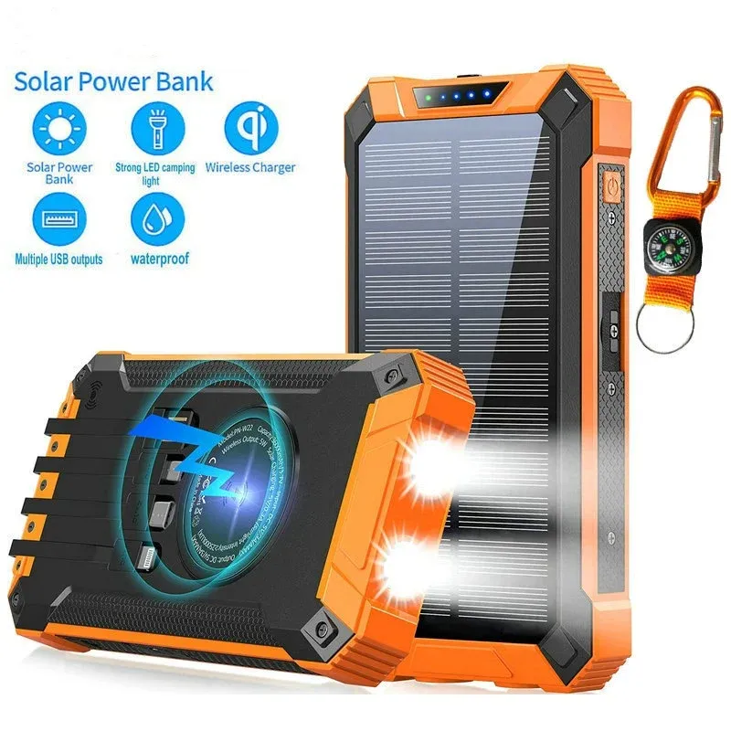 🔥49% OFF TODAY - Wireless Charger Solar Power Bank Built-in Cables Waterproof/Shockproof-Festivesl
