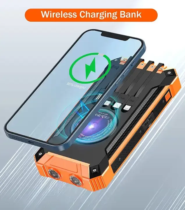 🔥49% OFF TODAY - Wireless Charger Solar Power Bank Built-in Cables Waterproof/Shockproof-Festivesl