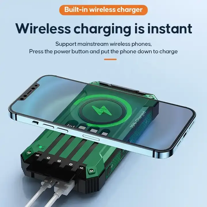 🔥49% OFF TODAY - Wireless Charger Solar Power Bank Built-in Cables Waterproof/Shockproof-Festivesl