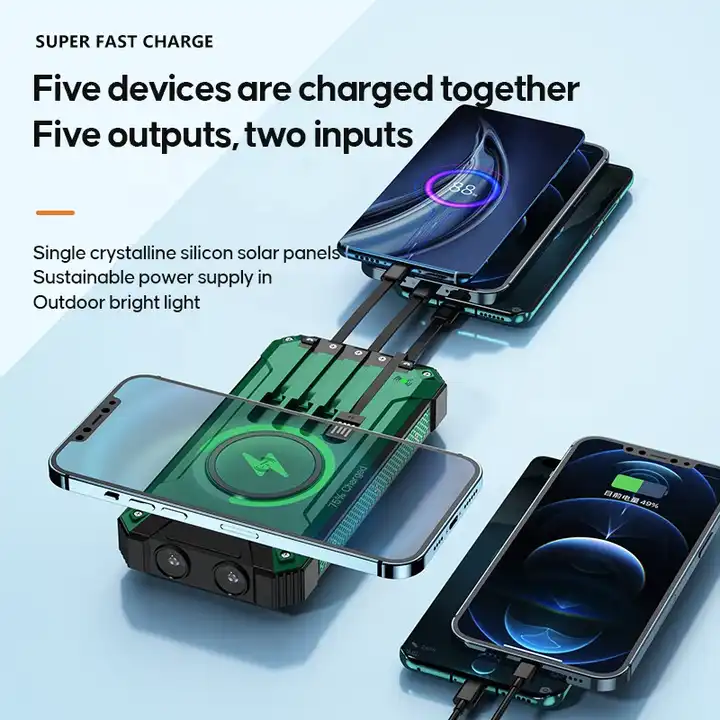 🔥49% OFF TODAY - Wireless Charger Solar Power Bank Built-in Cables Waterproof/Shockproof-Festivesl